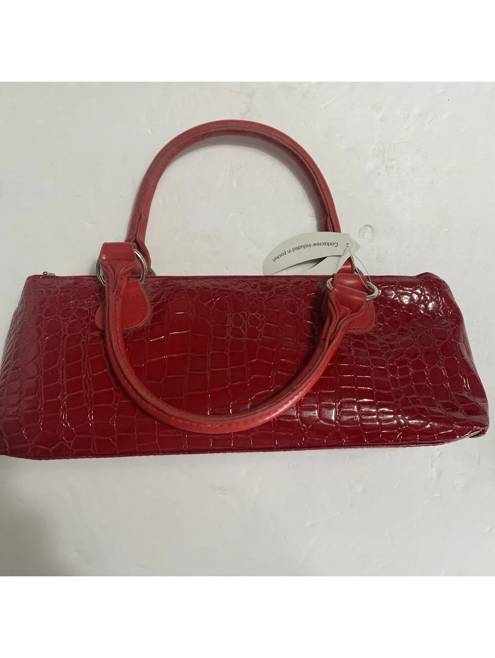 Primeware Insulated Bag Cooler Purse Red Wine Tote Red Alligator Print Silver In